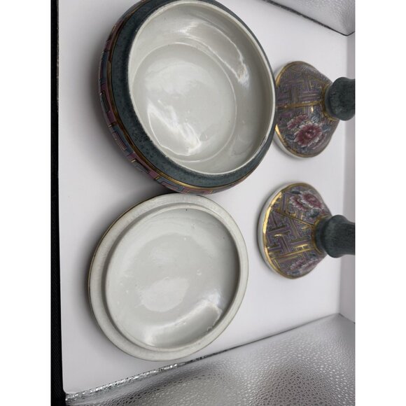 Vintage Hand Painted Chinoiserie Floral Trinket Dish & Matching Candle Sticks! - Picture 8 of 14